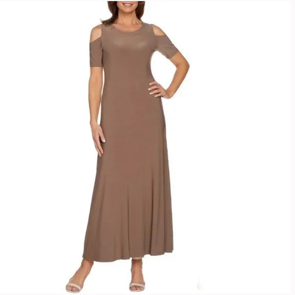 Solid Cold Shoulder Maxi Dress